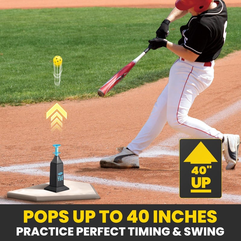 PLAYAPUT Portable Tee Popper For Baseball & Softball,Pop Height Up To 40 inch Baseball Pitching Machines With 12 Balls For Swing Practice Without a Pitcher, Hitting,Batting Tee Baseball Training Equipment - Image 4